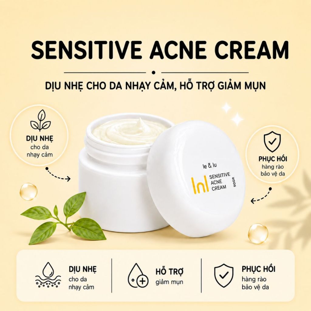 Kem Dưỡng Dịu Nhẹ Cho Da Dầu Mụn SENSITIVE ACNE CREAM Le&Lu 50gr