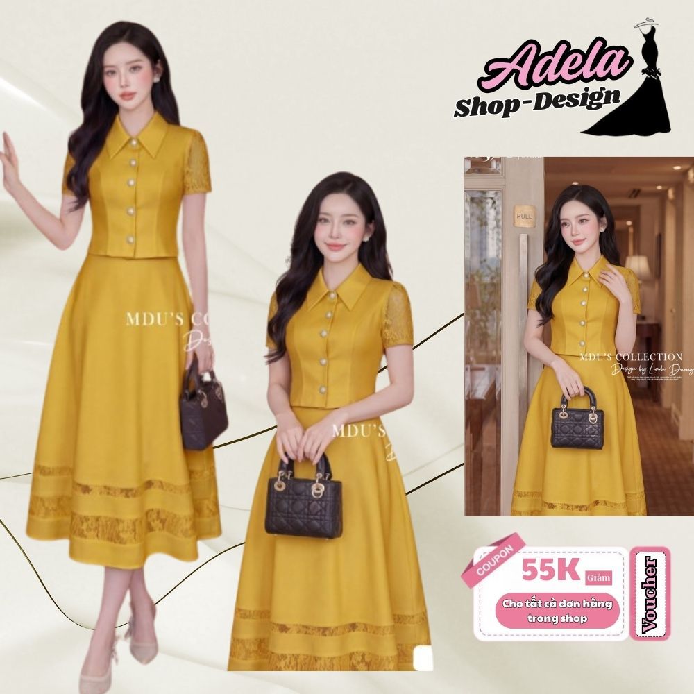 Set Váy Thiết Kế ADELA DESIGN Gold Nhật Cao Cấp Phối Ren Cổ Sơ Mi MDU6326