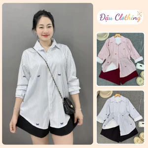 SET Sơ Mi In Nơ Quần Đùi Bigsize Nữ Áo Somi Tay Dài Kèm Quần Short Năng Động Cho Chubby SET975