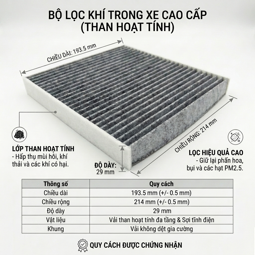 Lọc Gió Điều Hòa Ô Tô lọc sạch bụi mịn cho Toyota Vios Innova Fortuner Cross Corolla(87139-0N010)