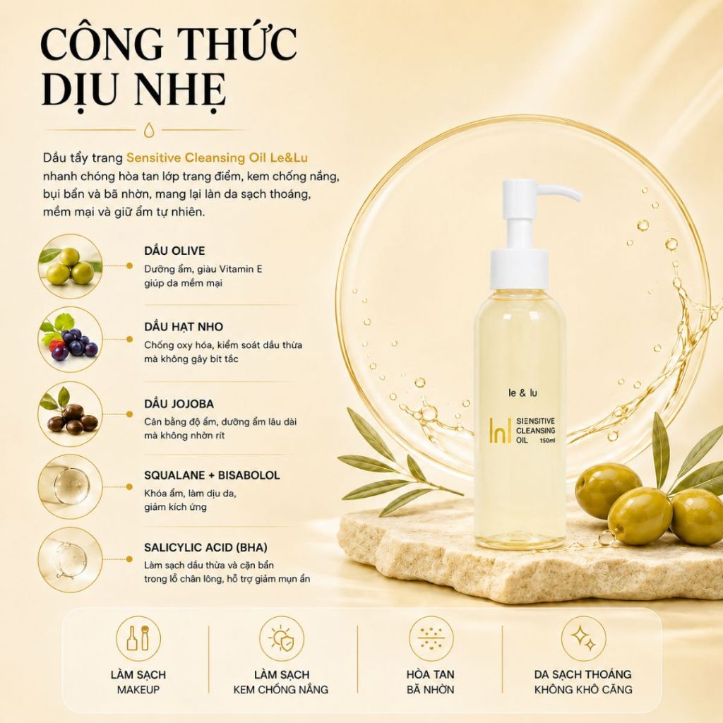 Dầu Tẩy Trang Làm Sạch Dịu Nhẹ, An Toàn Cho Da Nhạy Cảm Le&Lu Sensitive Cleansing Oil 150ml