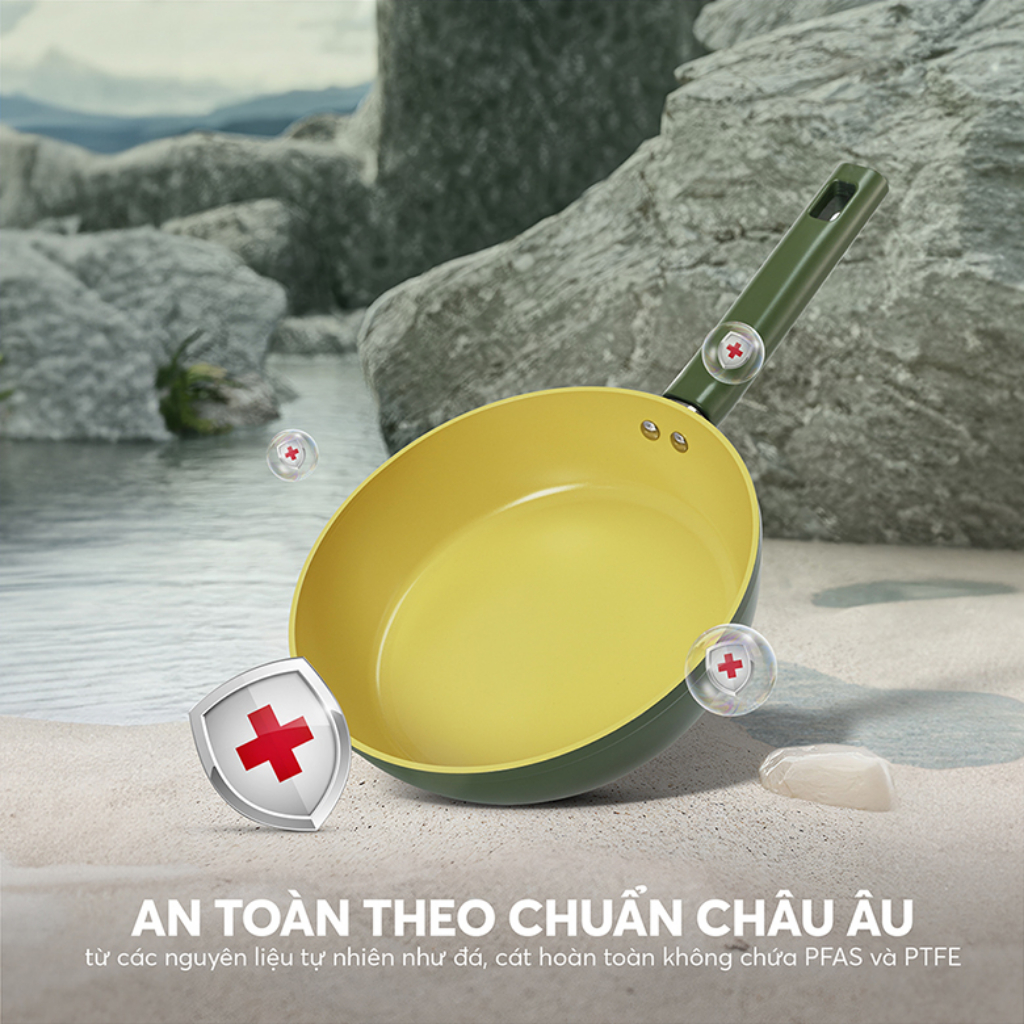Chảo Chống Dính Ceramic Elmich Olive 5984OV Size 20-26cm Đế Từ Tổ Ong Dùng Bếp Từ Cao Cấp