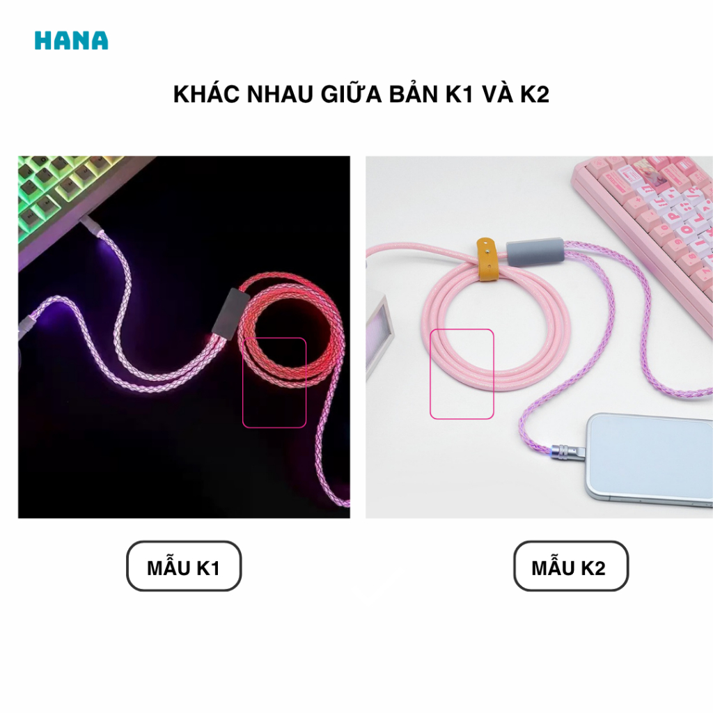 Dây Cáp sạc RGB 2 in 1 – Cắm bàn phím - Dây sạc phát sáng đổi màu - Vỏ hợp kim kẽm cao cấp - Dài 1,5 mét