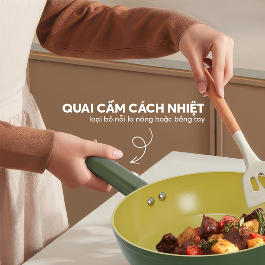 Chảo Chống Dính Ceramic Elmich Olive 5984OV Size 20-26cm Đế Từ Tổ Ong Dùng Bếp Từ Cao Cấp