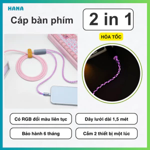 Dây Cáp sạc RGB 2 in 1 – Cắm bàn phím - Dây sạc phát sáng đổi màu - Vỏ hợp kim kẽm cao cấp - Dài 1,5 mét