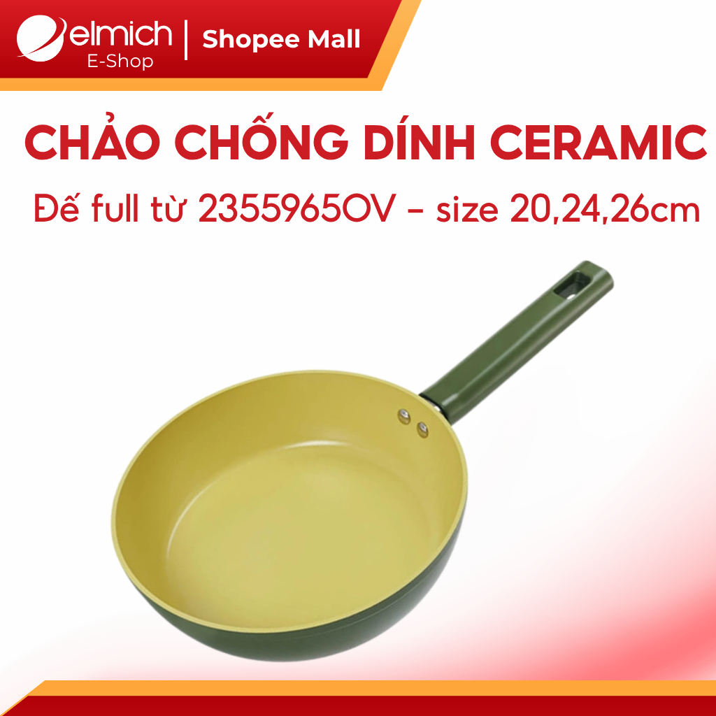 Chảo Chống Dính Ceramic Elmich Olive 5965OV Đáy Full Từ Size 20-28cm Dùng Bếp Từ Cao Cấp chính hãng