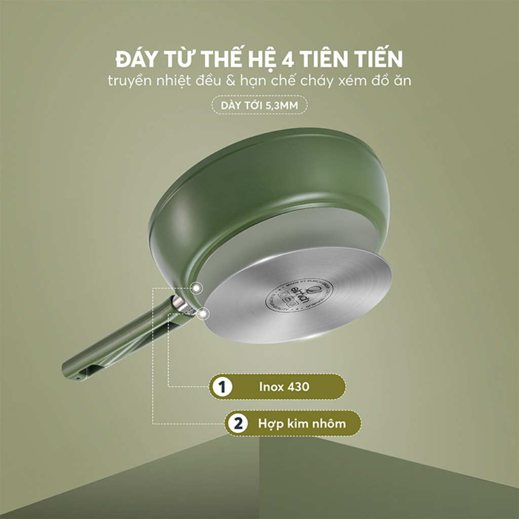 Chảo Chống Dính Ceramic Elmich Olive 5965OV Đáy Full Từ Size 20-28cm Dùng Bếp Từ Cao Cấp chính hãng