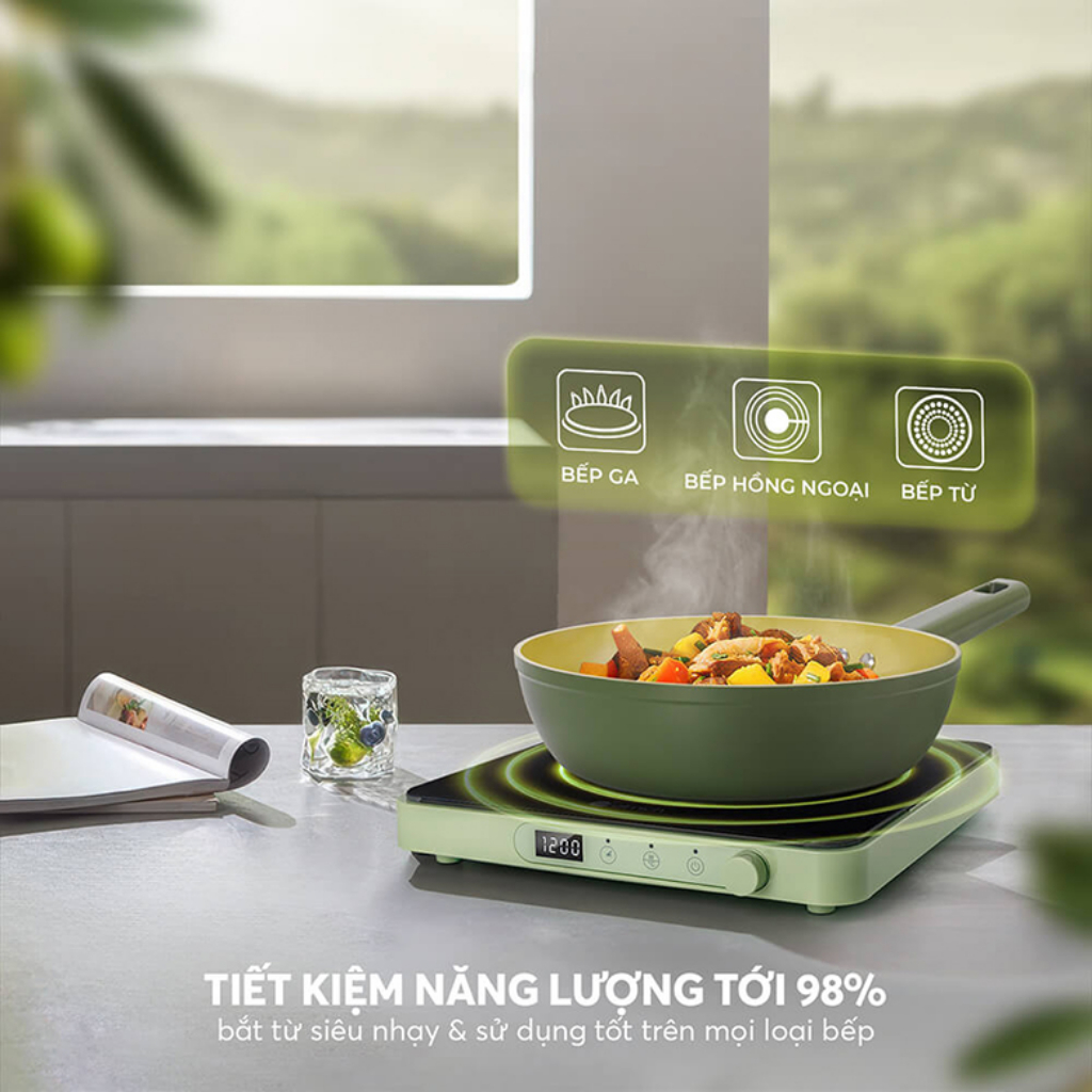 Chảo Chống Dính Ceramic Elmich Olive 5965OV Đáy Full Từ Size 20-28cm Dùng Bếp Từ Cao Cấp chính hãng