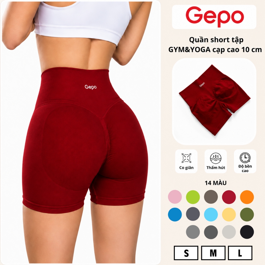 GEPO Quần Short Đùi Tập Gym Cạp Cao Lưng V Có Chun Bản Nâng Cấp 10%Elsaten GP129