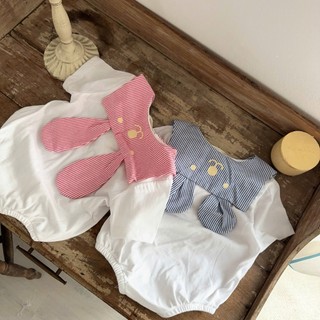 Body thủy thủ cổ bẻ đính gấu bé gái 4-10Kg. Body cotton trắng bé gái đầy tháng, thôi nôi. Dino Kids