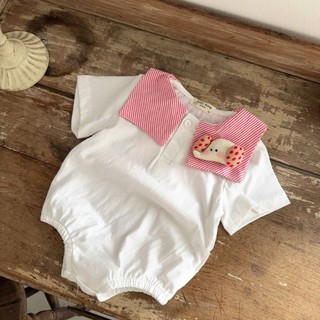 Body thủy thủ cổ bẻ đính gấu bé gái 4-10Kg. Body cotton trắng bé gái đầy tháng, thôi nôi. Dino Kids