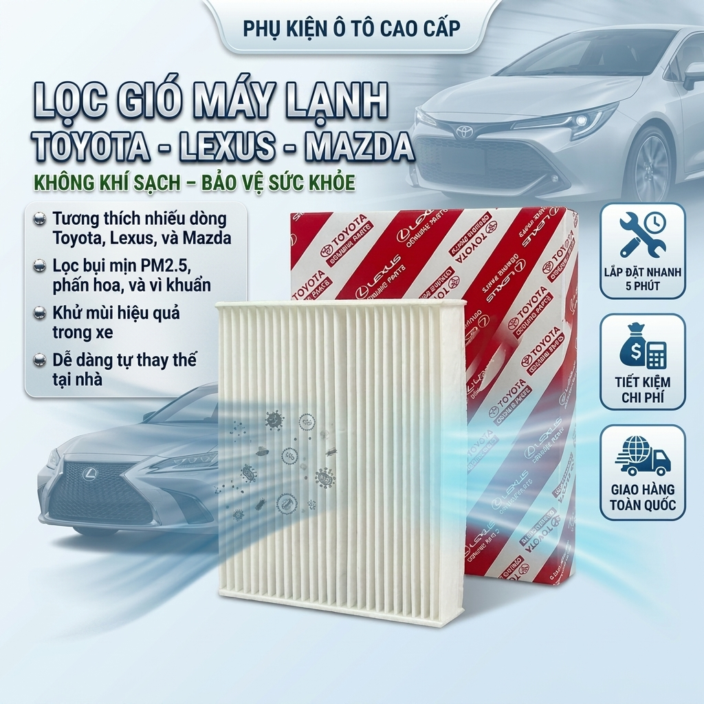 Lọc Gió Điều Hòa Ô Tô lọc sạch bụi mịn cho Toyota Vios Innova Fortuner Cross Corolla(87139-0N010)