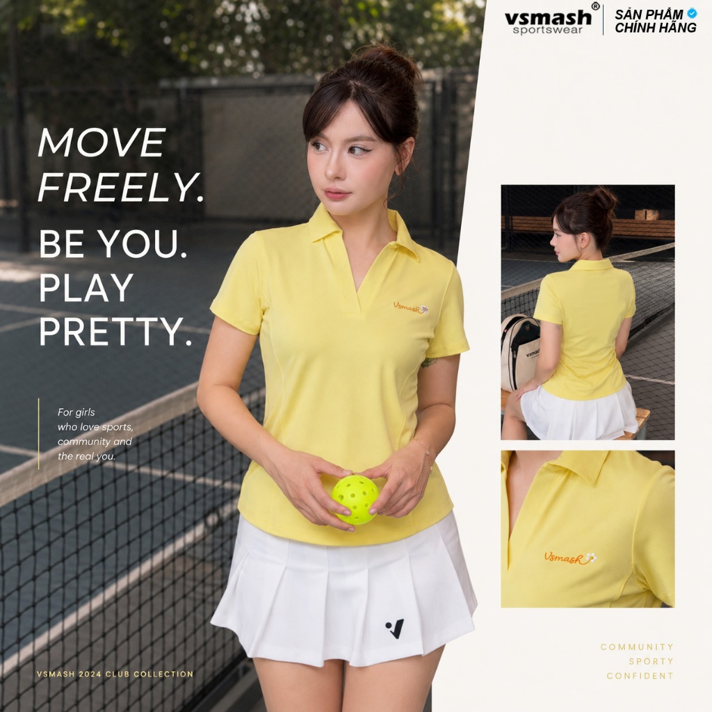Áo thun thể thao nữ polo cá sấu DAISY BLOOM  Vsmash Sportswear – Co Giãn Gym Chạy Bộ Cầu Lông Yoga Tennis Pickleball
