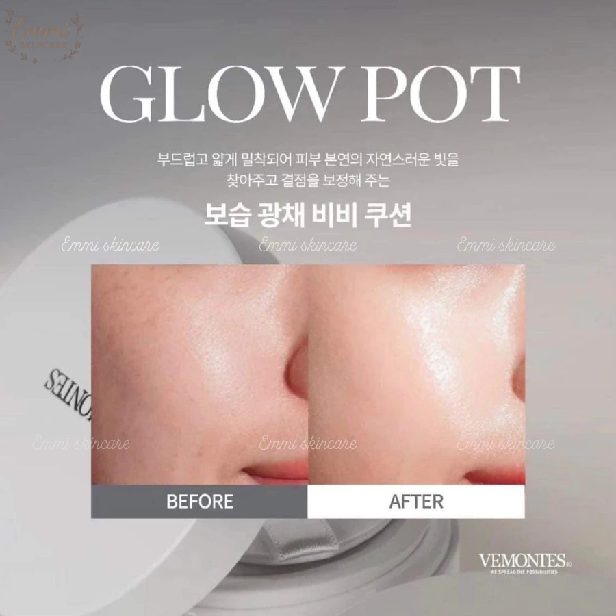 Phân Nước Cushion Vemontes Glow Pot Lâu Trôi, Căng Bóng Da - Ever Queen