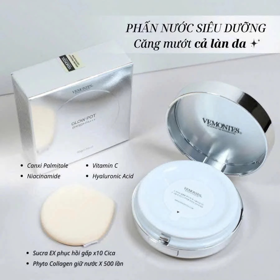 Phân Nước Cushion Vemontes Glow Pot Lâu Trôi, Căng Bóng Da - Ever Queen