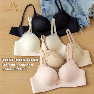 Áo Ngực Nữ Su Phối Ren Tinh Tế, Áo Lót Không Gọng Mút Vừa Nâng Ngực Tự Nhiên AMYBRA A5482