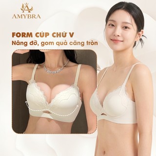 Áo Ngực Nữ Su Phối Ren Tinh Tế, Áo Lót Không Gọng Mút Vừa Nâng Ngực Tự Nhiên AMYBRA A5482