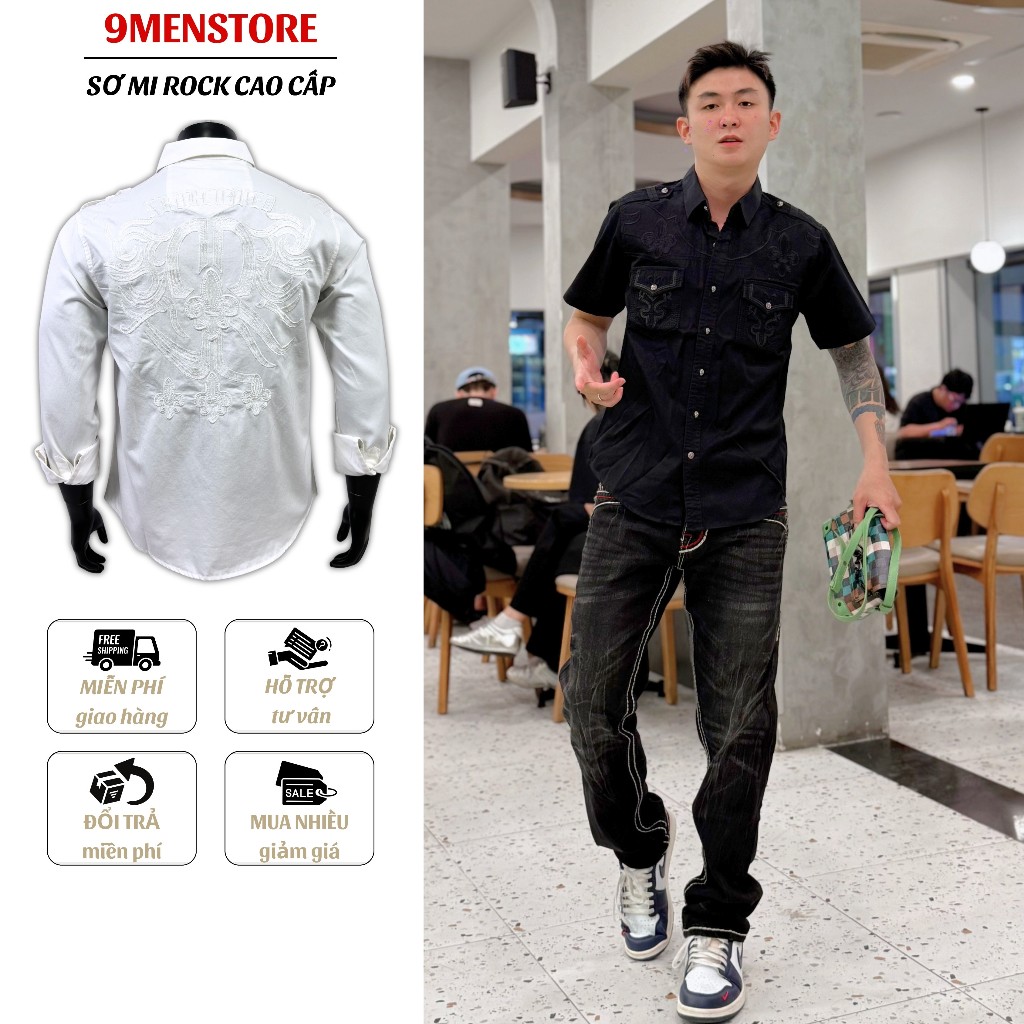 Sơ Mi Rock Classic Cao Cấp Thêu Họa Tiết Kiếm Chỉ Ẩn, Vải Kaki Tôn Dáng - Cúc Kim Loại Đẳng Cấp 069