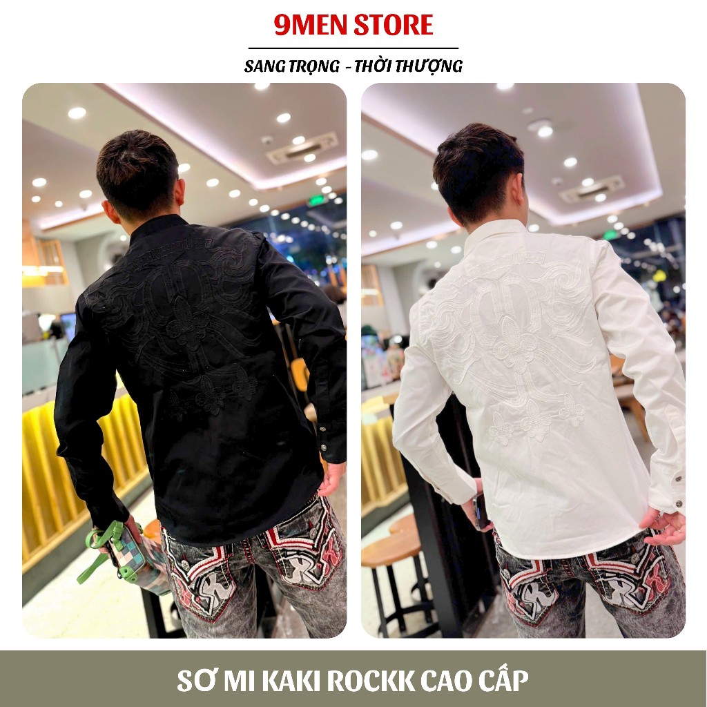 Sơ Mi Rock Classic Cao Cấp Thêu Họa Tiết Kiếm Chỉ Ẩn, Vải Kaki Tôn Dáng - Cúc Kim Loại Đẳng Cấp 069