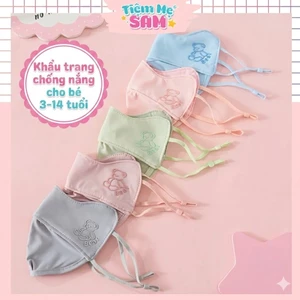Combo khẩu trang chống tia UV cho bé trai bé gái 3-14 tuổi, Chống nắng UPF 50+, Hoạ tiết gấu đáng yêu