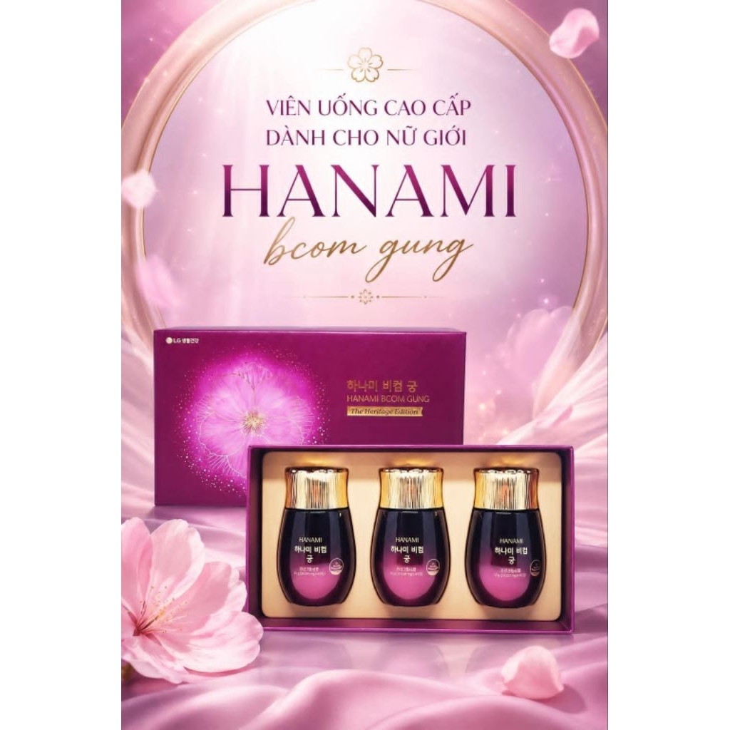 Viên Uống Hanami Bcom Gung 84 viên x 3 lọ - Bổ Sung Nội Tiết Cho Chị Em Phụ Nữ, Vừa Khỏe Mạnh Dẻo Dai Vừa Đẹp Da
