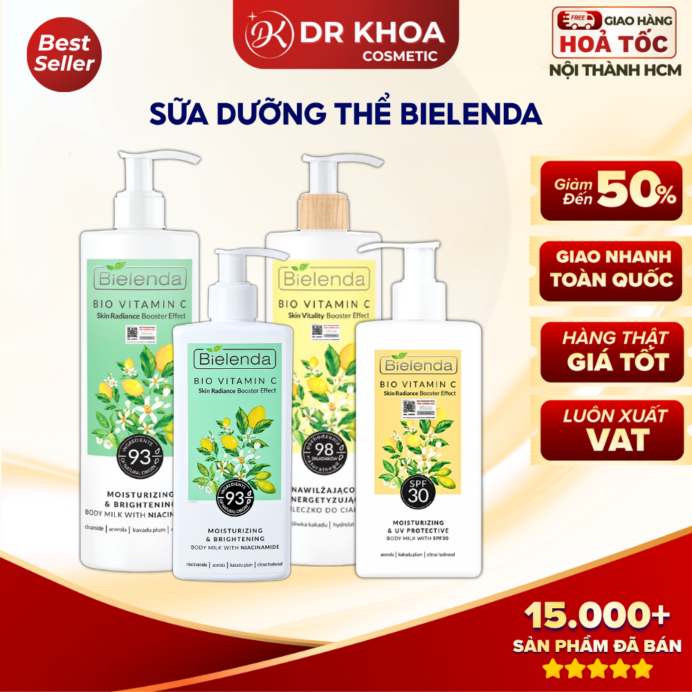Sữa dưỡng thể trắng da Bielenda Bio Vitamin C Moisturizing And Toning Body Milk Niacinamide 400ml