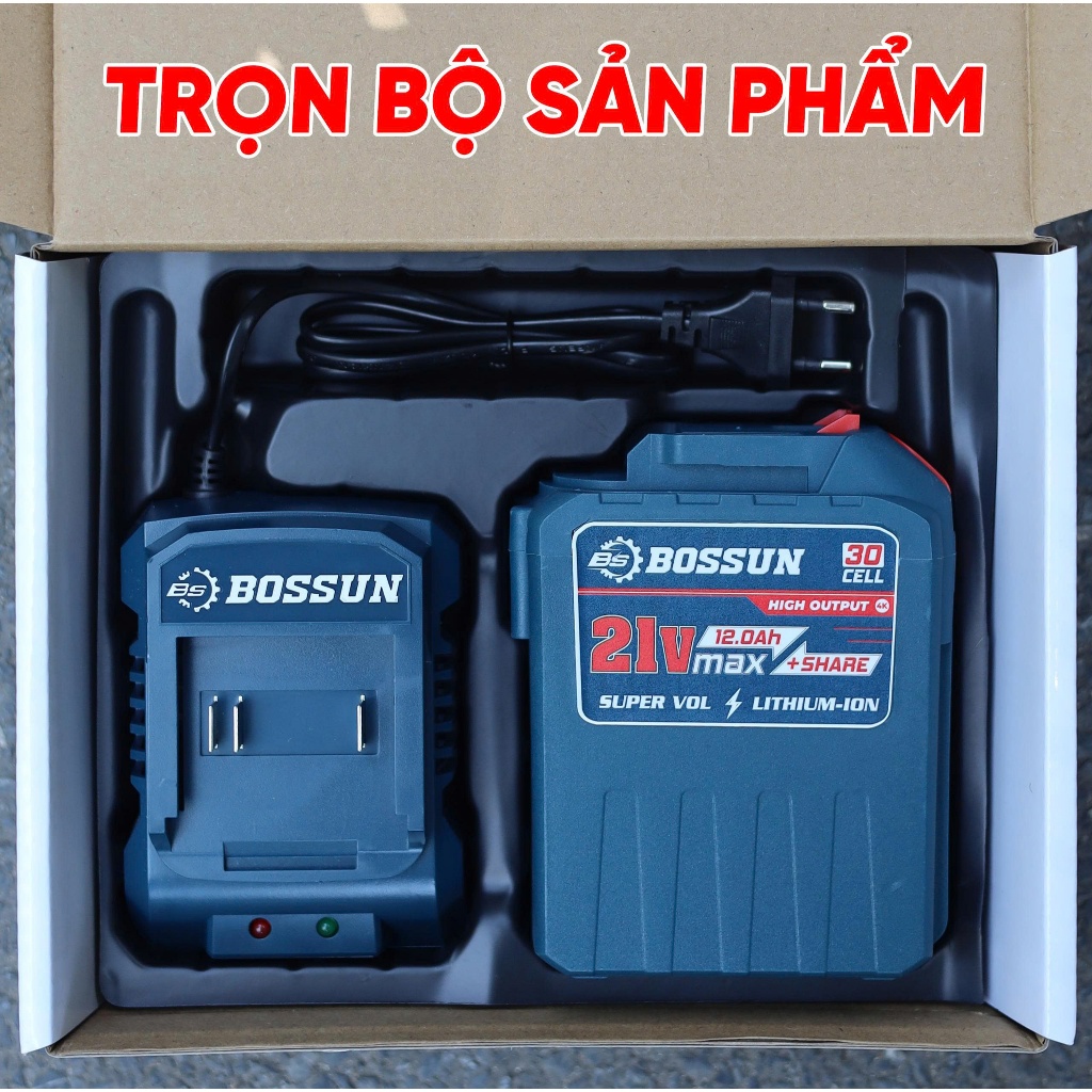 COMBO Pin Sạc BOSSUN 30/20/15/10/5 CELL ABS 21V 8.0Ah Chân pin phổ thông Bảo Hành Chính Hãng