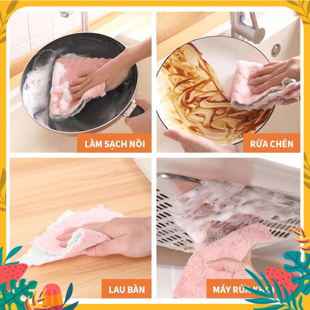 Combo Khăn Lau Bếp Đa Năng 2 Mặt Siêu Thấm Hút, Khăn Lau Tay Lau Chén Bát Vệ Sinh Nhà Cửa Dày Dặn