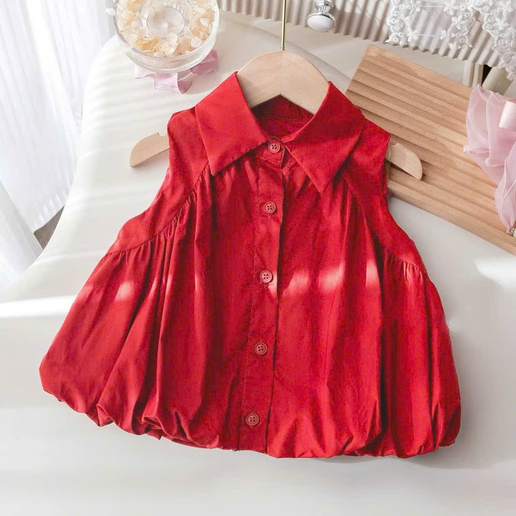 Áo Kiểu Bé Gái Dáng Bí Xòe Nhẹ Áo Sơ Mi Bé Gái Không Tay Phong Cách Hàn Quốc Cho mẹ và Bé gái 13-55kg