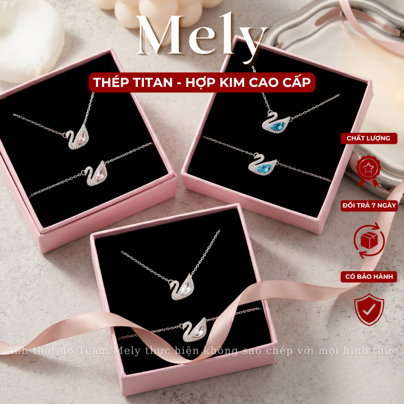 [Mua 1 tặng 1 vòng tay thiên nga] Dây chuyền thiên nga đính đá cao cấp nhiều màu SWAN Mely (Kèm hộp)