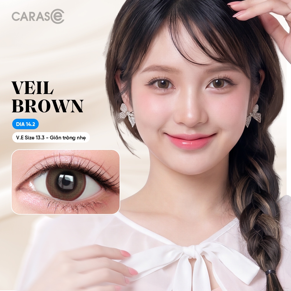 [1 chiếc] Kính áp tròng khoá ẩm 8H 3 Tháng Màu Nâu Olive Tự Nhiên CARASE, Lens cận VEIL BROWN