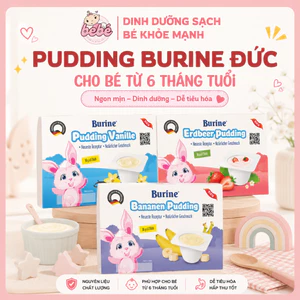 Váng sữa, cháo Pudding Burine Đức nguyên kem, mềm mịn cho bé 6 tháng ăn dặm - 3 vị vani, chuối, dâu