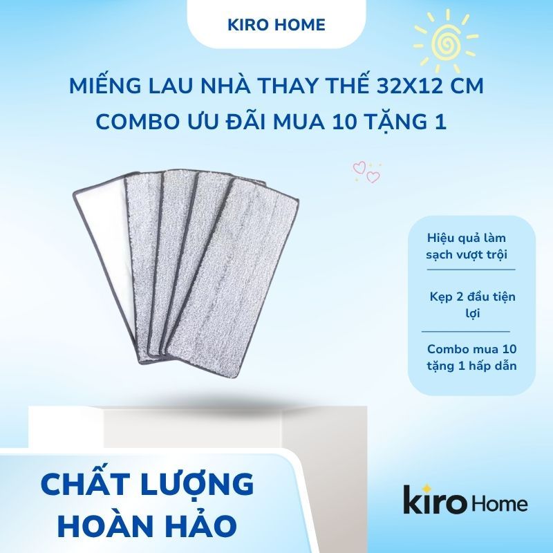 Miếng Lau Nhà Thay Thế 12x32cm Cho Cây Lau Tự Vắt, Tấm Lau Thay Thế Bám Dính Chắc Thấm Hút Tốt Phụ Kiện Lau Sàn Cao Cấp