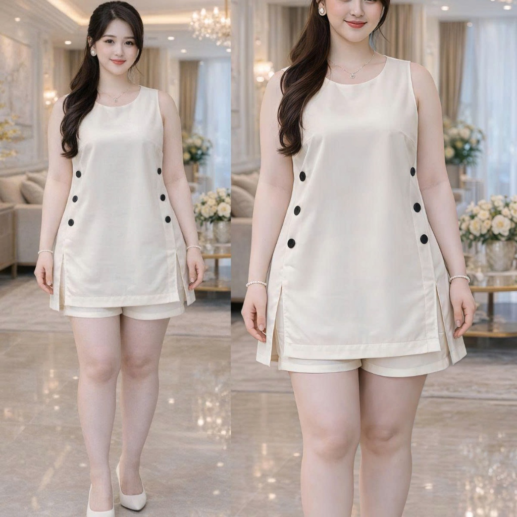 Bộ Đồ Nữ Bigsize Sang Trọng A587 ESHOP Set Áo Suông Sát Nách Kèm Quần Short Mặc Nhà Đi Chơi 45-85kg
