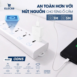 Ổ cắm điện 5 lổ cắm 3 chấu TPE - Chính Hãng - 3m / 5m - ODN5 siêu an toàn-thietbidienelec68