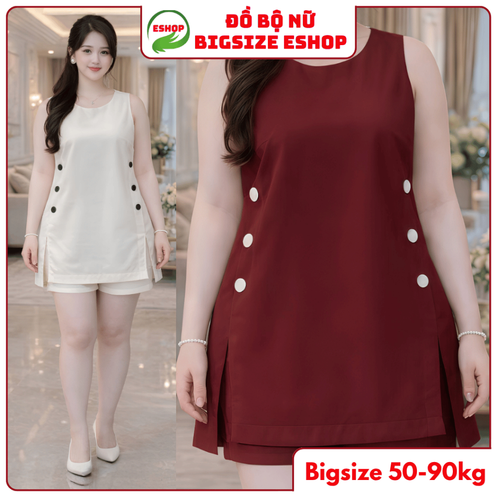 Bộ Đồ Nữ Bigsize Sang Trọng A587 ESHOP Set Áo Suông Sát Nách Kèm Quần Short Mặc Nhà Đi Chơi 45-85kg