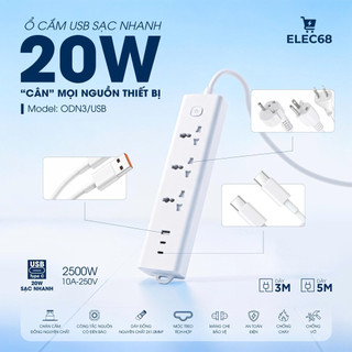 Ổ Cắm Điện Sạc Nhanh 20W USB Type C TPE - ODN3/USB - thietbidienelec68