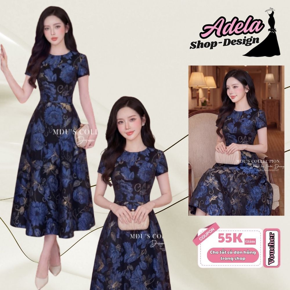 Váy Thiết Kế ADELA DESIGN Lụa Twist Satin Dáng Xòe Tay Bồng Sang Trọng Thanh Lịch MDU6288