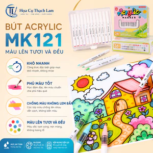Bộ bút marker acrylic 21-60 MK121 màu ngòi cọ mềm mực lỏng tô màu vẽ tranh viết thiệp