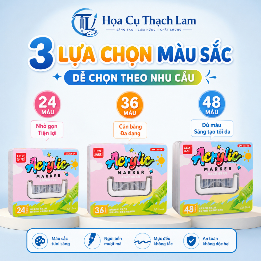 Bộ bút marker acrylic 21-60 MK121 màu ngòi cọ mềm mực lỏng tô màu vẽ tranh viết thiệp