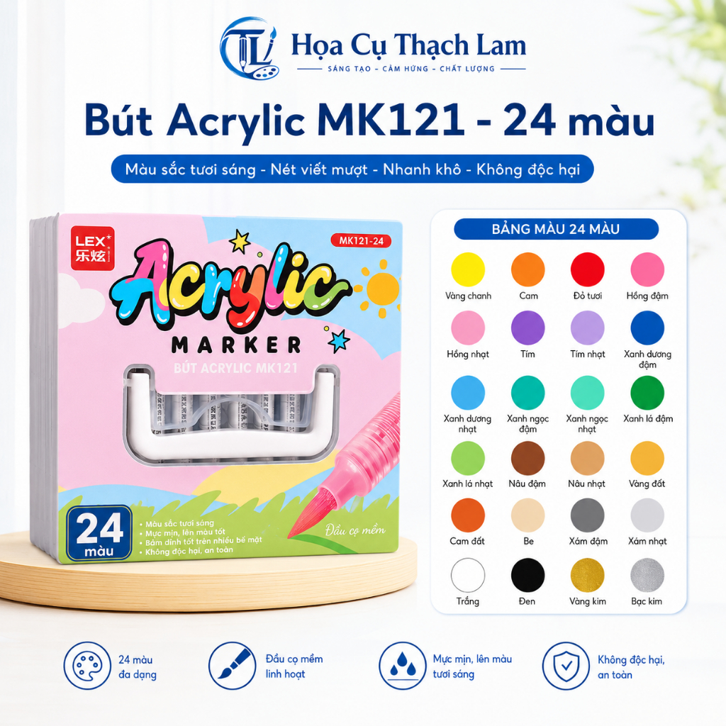 Bộ bút marker acrylic 21-60 MK121 màu ngòi cọ mềm mực lỏng tô màu vẽ tranh viết thiệp