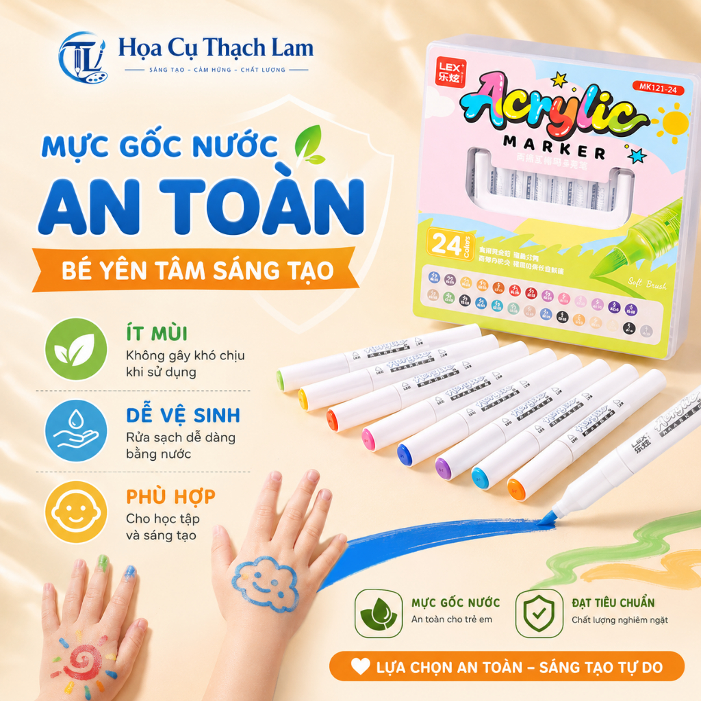 Bộ bút marker acrylic 21-60 MK121 màu ngòi cọ mềm mực lỏng tô màu vẽ tranh viết thiệp