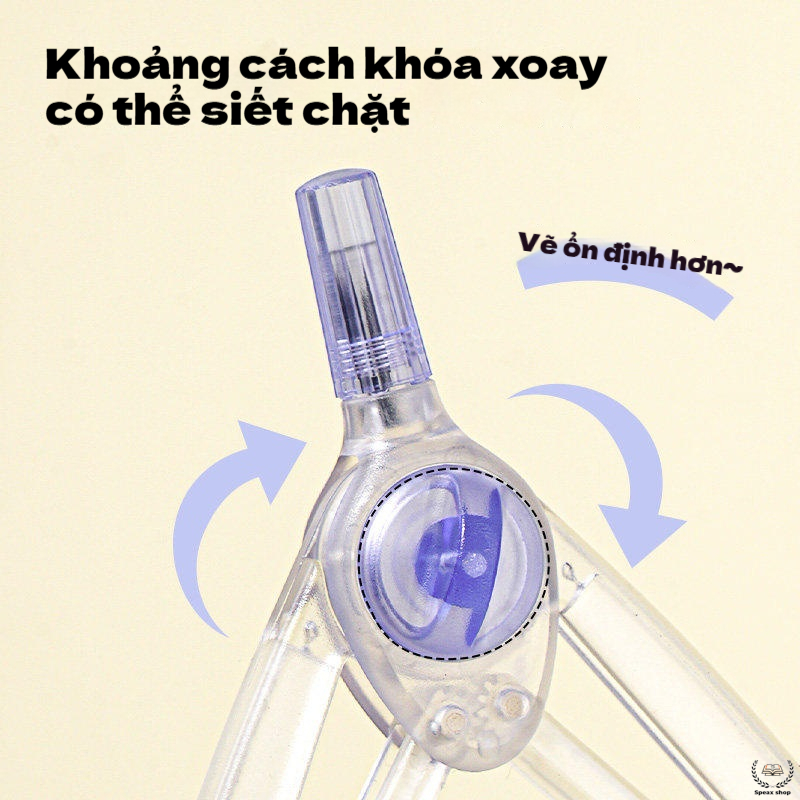 Compa Deli Trong Suốt – Bán Kính 20cm, Khóa Xoay Cố Định, An Toàn Cho Học Sinh, Dụng Cụ Hình Học Bán Chạy