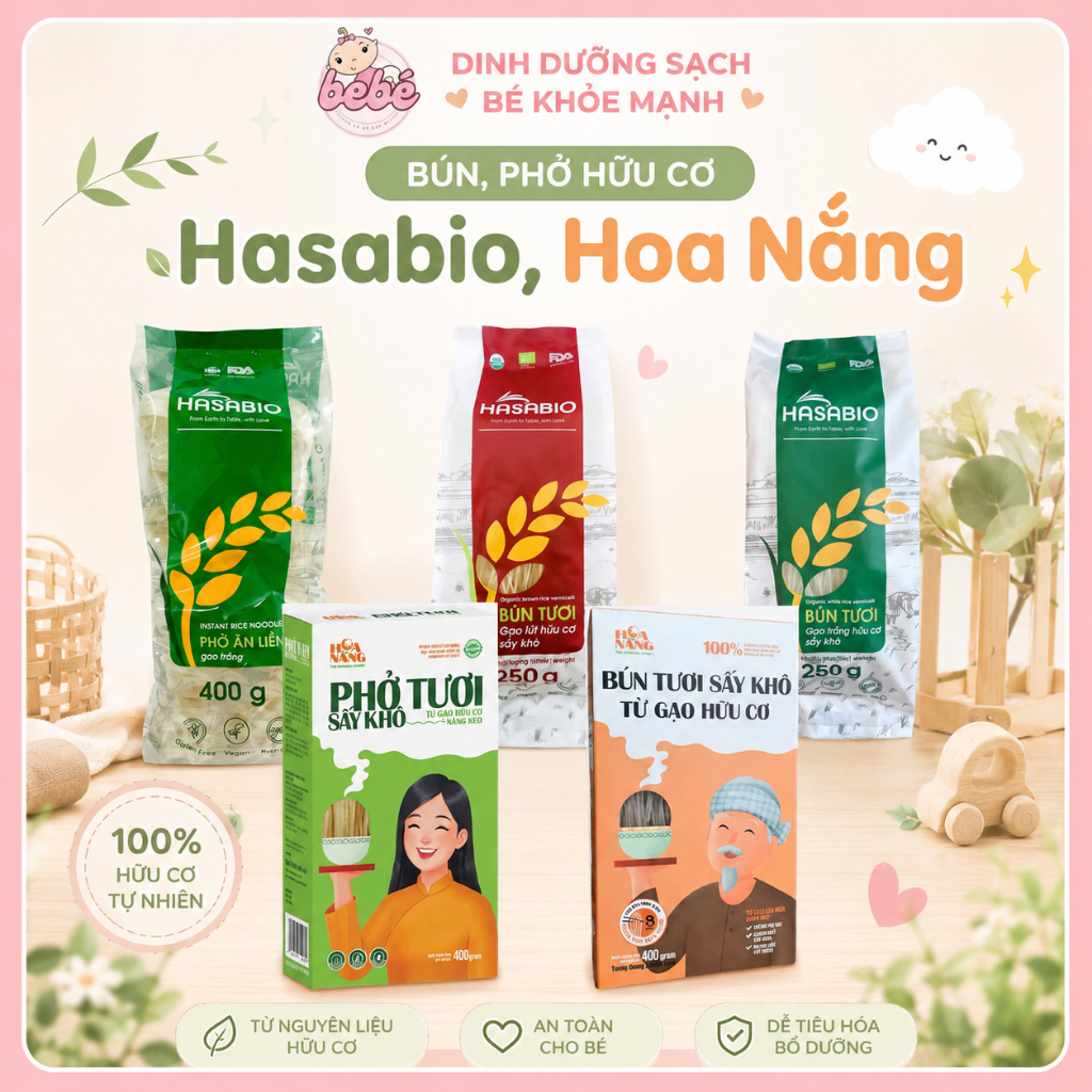 Bún, phở Hoa Nắng, Hasabio hữu cơ cho bé ăn dặm và cả gia đình.