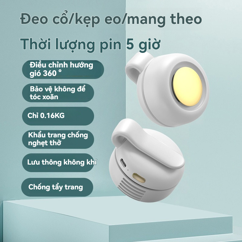 Quạt mini kẹp, màu macaron, quạt mini USB đeo ngang eo, quạt không cánh, độ ồn thấp.