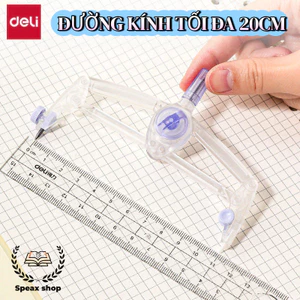 Compa Deli Trong Suốt – Bán Kính 20cm, Khóa Xoay Cố Định, An Toàn Cho Học Sinh, Dụng Cụ Hình Học Bán Chạy