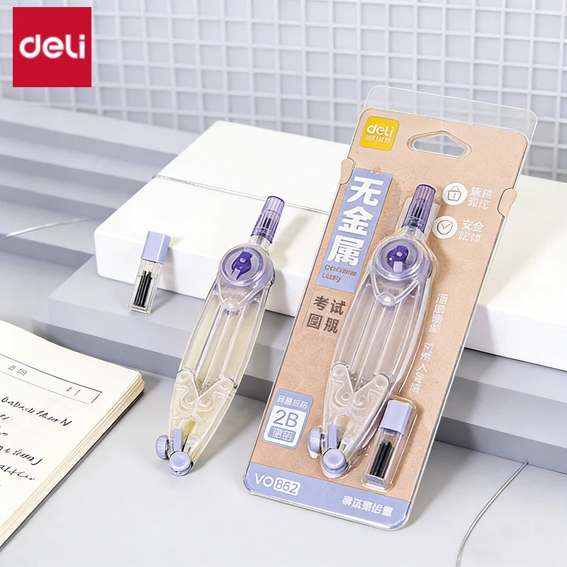 Compa Deli Trong Suốt – Bán Kính 20cm, Khóa Xoay Cố Định, An Toàn Cho Học Sinh, Dụng Cụ Hình Học Bán Chạy