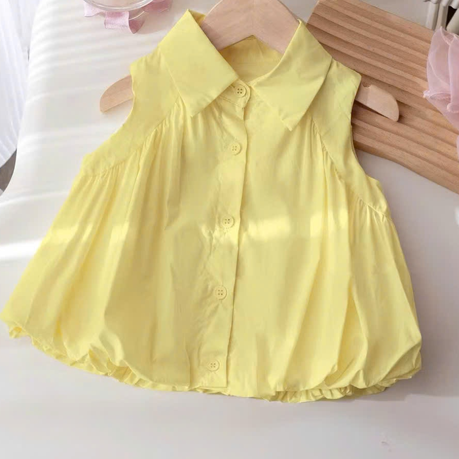 Áo Bé Gái Dáng Bí Xinh Xắn Áo Sơ Mi Không Tay Cho Bé Cổ Bẻ Nhẹ Nhàng mẹ và bé diện đồ đôi