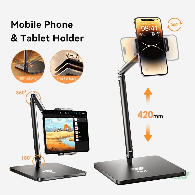 Giá đỡ ipad, điện thoại hợp kim nhôm mẫu xoay 4 chiều 360 độ đa năng, Đế đúc chắc chắn quay video, giải trí chống rung