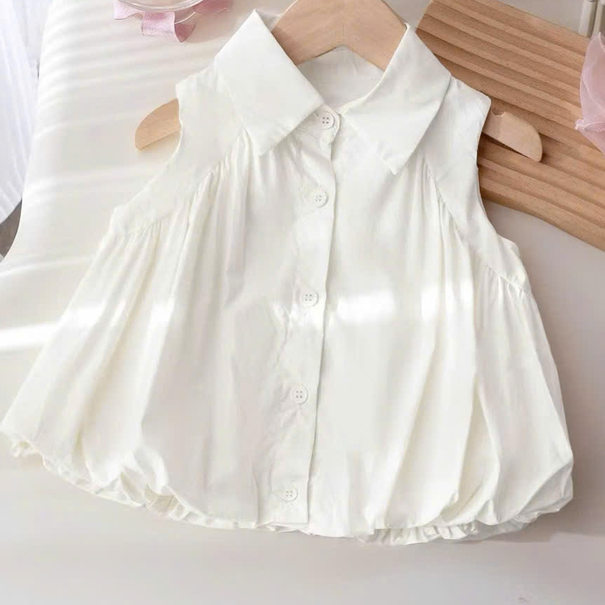 Áo Bé Gái Dáng Bí Xinh Xắn Áo Sơ Mi Không Tay Cho Bé Cổ Bẻ Nhẹ Nhàng mẹ và bé diện đồ đôi